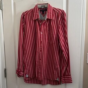 Tommy Hilfiger Red and White Striped Men's Shirt